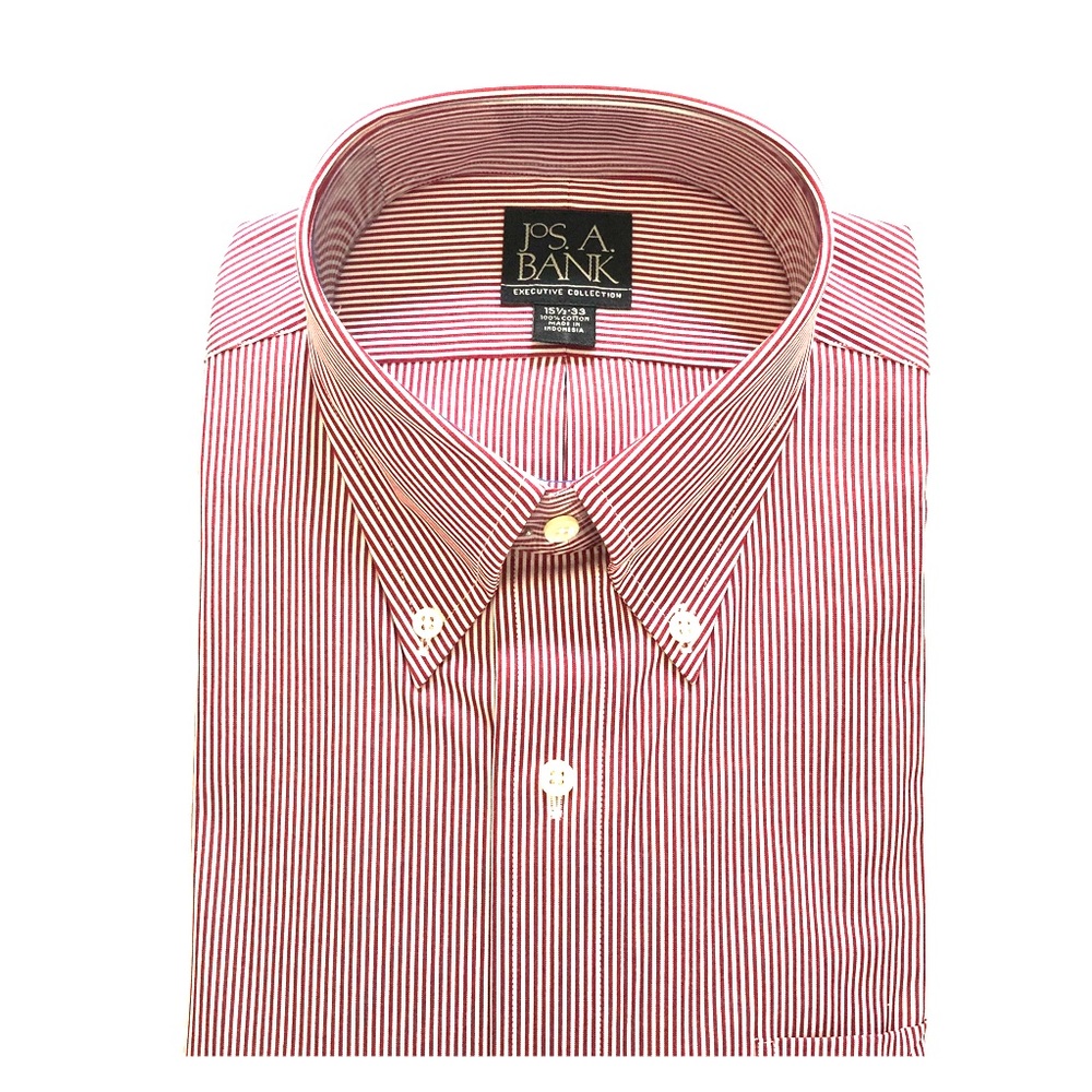 NWT Jos A Bank Button Down Dress Shirt 15-1/2 33 burgundy red & white st…